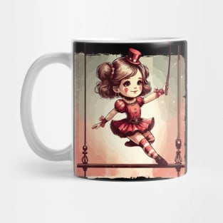 Circus girl give show on flying trapeze Mug